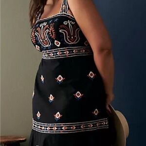 Anthropologie Black and Orange Embroidered Midi Dress